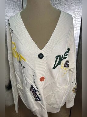 ebossy Embroidered Cable Knit Cardigan Sweater-Super Soft Whimsical Size Small